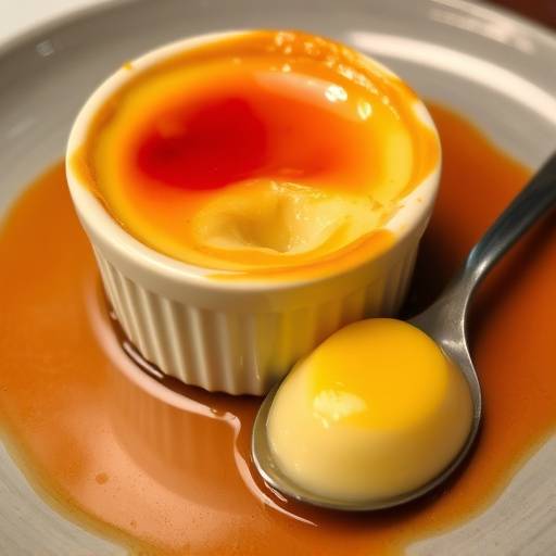 Un cuenco de crema catalana con la capa superior de caramelo crujiente, lista para ser degustada.